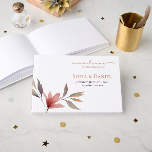 Winter Red Flower Waterverf bruiloft Gastenboek (Voorkant open)