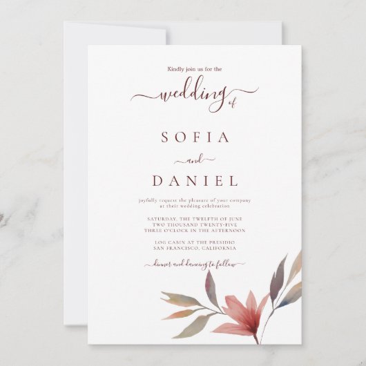 Winter Red Flower Waterverf bruiloft Kaart (Voorkant)