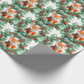 Winter Red Fox Green Berries Baby shower Cadeaupapier (Hoek)