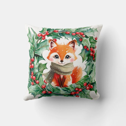 Winter Red Fox Green Berries Baby shower Gift Kussen (Achterkant)