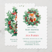 Winter Red Fox Green Berries Baby shower Kerst Kaart (Voorkant / Achterkant)