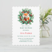 Winter Red Fox Green Berries Baby shower Kerst Kaart (Staand voorkant)