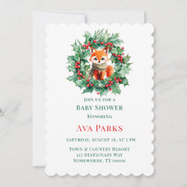Winter Red Fox Green Berries Baby shower Kerst Kaart