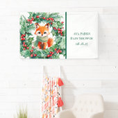 Winter Red Fox Green Berries Baby shower Welkom Spandoek (Insitu)