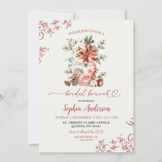 Winter Red Ginger Jar Chinoiserie Bruids Brunch Kaart (Voorkant)