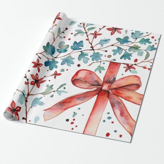 Winter Red Glow Ornament Wrap Cadeaupapier (Uitgerold)