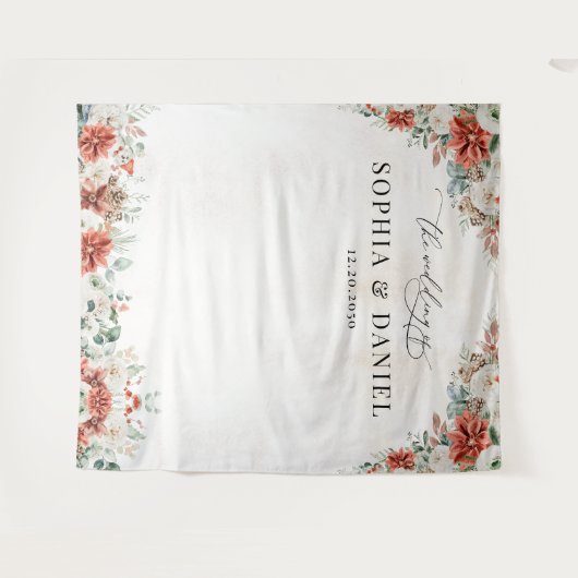 Winter Red Greenery Pinecone bruiloft achtergrond Wandkleed (Voorkant (horizontaal))