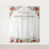 Winter Red Greenery Pinecone bruiloft achtergrond Wandkleed (Voorkant)