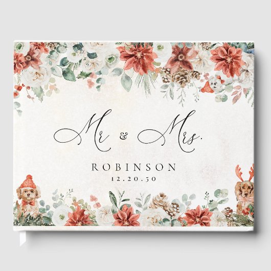 Winter Red Greenery Pinecone bruiloft gastenboek (Voorkant)