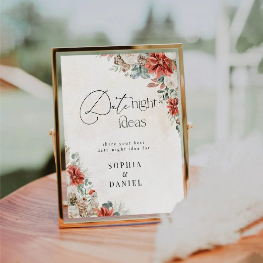 Winter Red Greenery Pinecone Date Night Ideeënbord Reclamebord Met Voetstuk