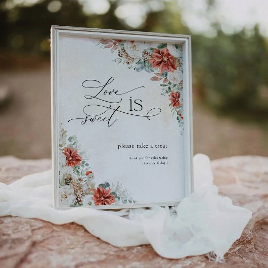 Winter Red Greenery Pinecone Love is een zoet teke Reclamebord Met Voetstuk