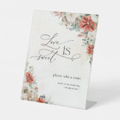 Winter Red Greenery Pinecone Love is een zoet teke Reclamebord Met Voetstuk (Voorkant)