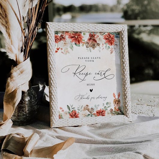 Winter Red Greenery Pinecone Recept Kaart Teken Reclamebord Met Voetstuk