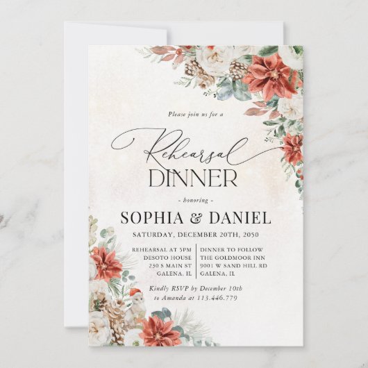 Winter Red Greenery Pinecone repetitie diner Kaart (Voorkant)