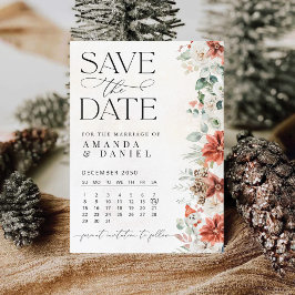 Winter Red Greenery Pinecone Save the Date Kaart
