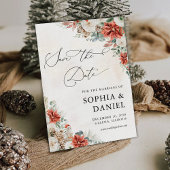 Winter Red Greenery Pinecone Save the Date Kaart