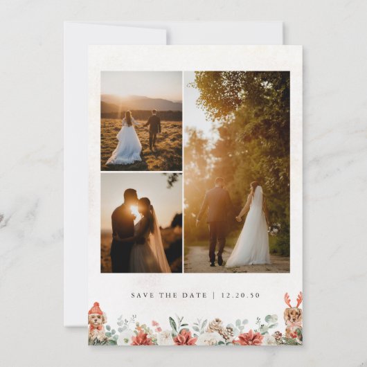 Winter Red Greenery Pinecone Save the Date Kaart (Achterkant)