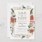 Winter Red Greenery Pinecone Save the Date Kaart (Voorkant)