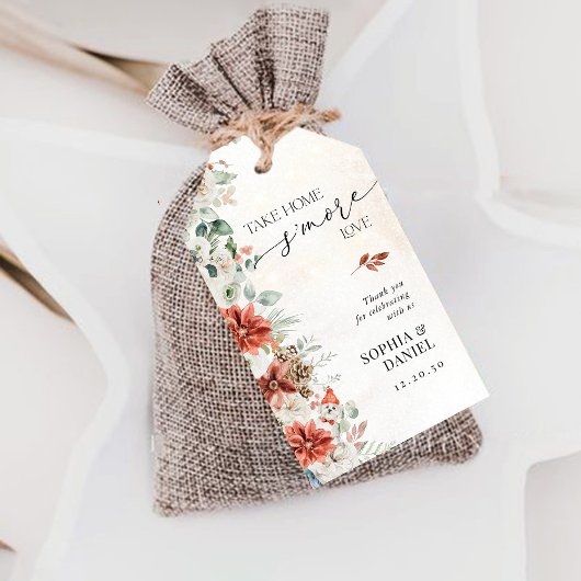 Winter Red Greenery Pinecone Trouwcadeau Label Cadeaulabel