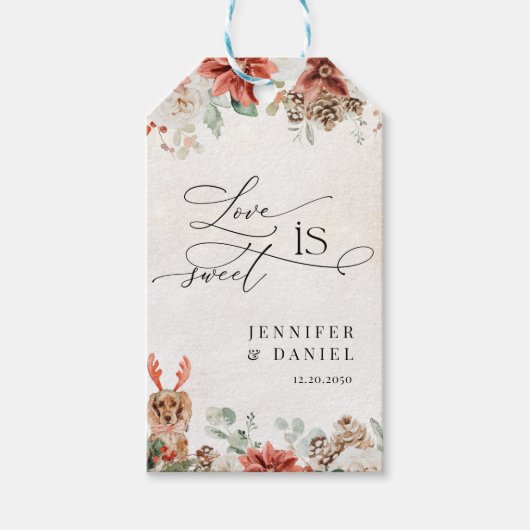 Winter Red Greenery Pinecone Trouwcadeau Label Cadeaulabel (Voorkant)