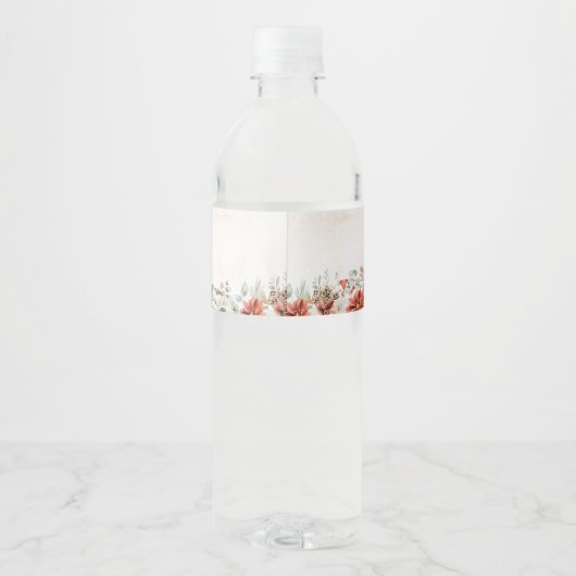 Winter Red Greenery Pinecone Water Bottle Label Waterfles Etiket (Achterkant)