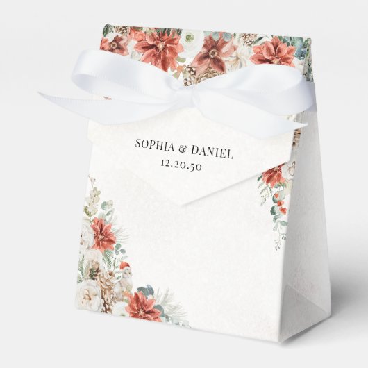 Winter Red Greenery Pinecone Wedding Favoriet Box Bedankdoosjes (Voorkant Zijde)