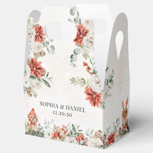 Winter Red Greenery Pinecone Wedding Favoriet Box Bedankdoosjes (Geopend)