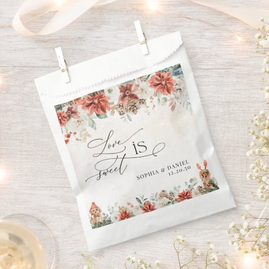 Winter Red Greenery Pinecone Wedding Favoriete Tas Bedankzakje (Geknipt)