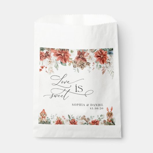 Winter Red Greenery Pinecone Wedding Favoriete Tas Bedankzakje (Voorkant)