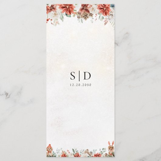 Winter Red Greenery Pinecone Wedding Menu (Achterkant)