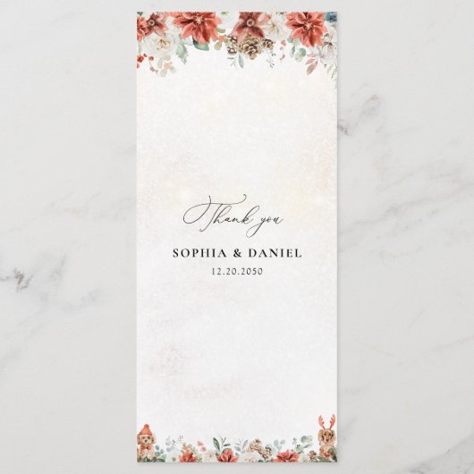 Winter Red Greenery Pinecone Wedding Menu (Achterkant)