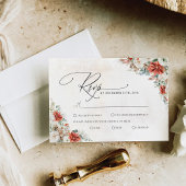 Winter Red Greenery Pinecone Wedding RSVP Kaart