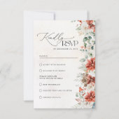 Winter Red Greenery Pinecone Wedding RSVP Kaart (Voorkant)