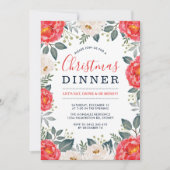 Winter Red Ivory Floral | Feestelijk kerstdiner Kaart (Voorkant)