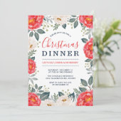 Winter Red Ivory Floral | Feestelijk kerstdiner Kaart (Staand voorkant)