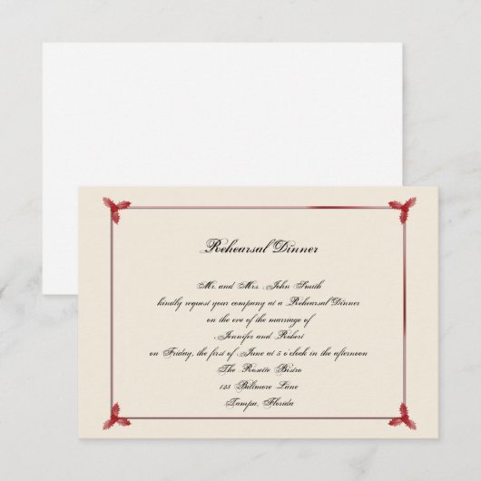 Winter Red Mistletoe Wedding Rehearsal Dinner Kaart (Voorkant / Achterkant)