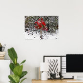 "Winter Red" ornamentaal bamboe in het sneeuwPoste Poster (Thuiskantoor)