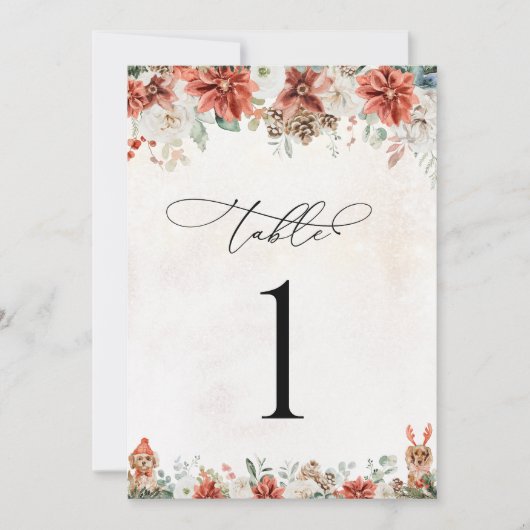 Winter Red Pinecone Trouwtafel Nummer Kaart (Voorkant)