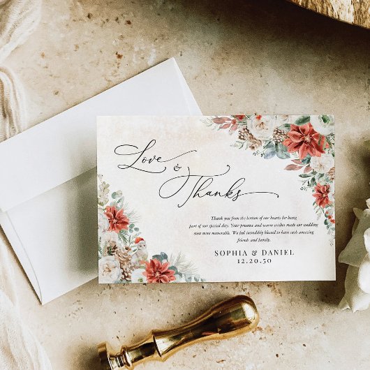 Winter Red Pinecone Wedding Dank u kaarten