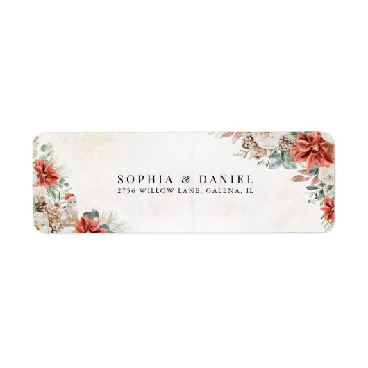 Winter Red Pinecone Wedding Return Adres Label (Voorkant)