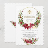 Winter Red Poinsettia Gold Cross bevestiging Kaart (Voorkant / Achterkant)