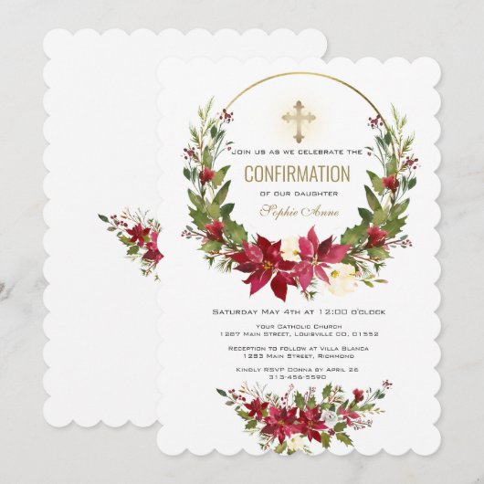 Winter Red Poinsettia Gold Cross bevestiging Kaart (Voorkant / Achterkant)