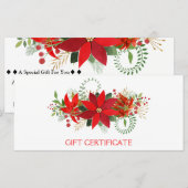 Winter Red Poinsettia Holiday Cadebewijs (Voorkant / Achterkant)