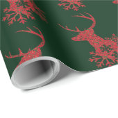 Winter Red Poinsettia Snowflakes Kerstmis Deer Cadeaupapier (Rol Hoek)