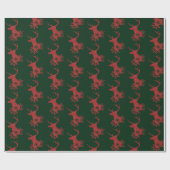 Winter Red Poinsettia Snowflakes Kerstmis Deer Cadeaupapier (Vlak)