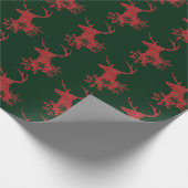 Winter Red Poinsettia Snowflakes Kerstmis Deer Cadeaupapier (Hoek)