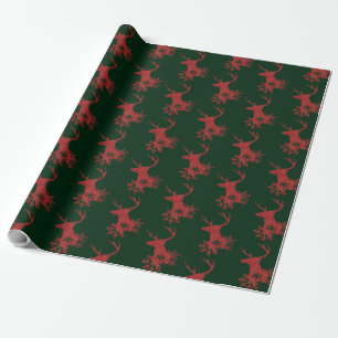 Winter Red Poinsettia Snowflakes Kerstmis Deer Cadeaupapier