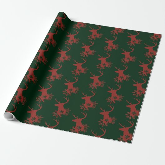 Winter Red Pset Snowflakes kerstaker Cadeaupapier (Uitgerold)