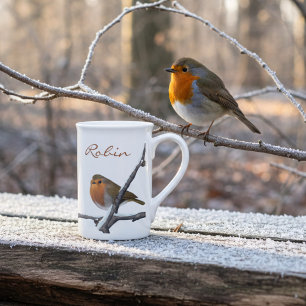 Winter Red Robins Aangepaste naam Porselein Kop