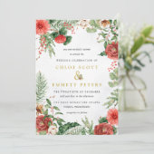 Winter Red Rose Berry Wedding Invitation Kaart (Staand voorkant)